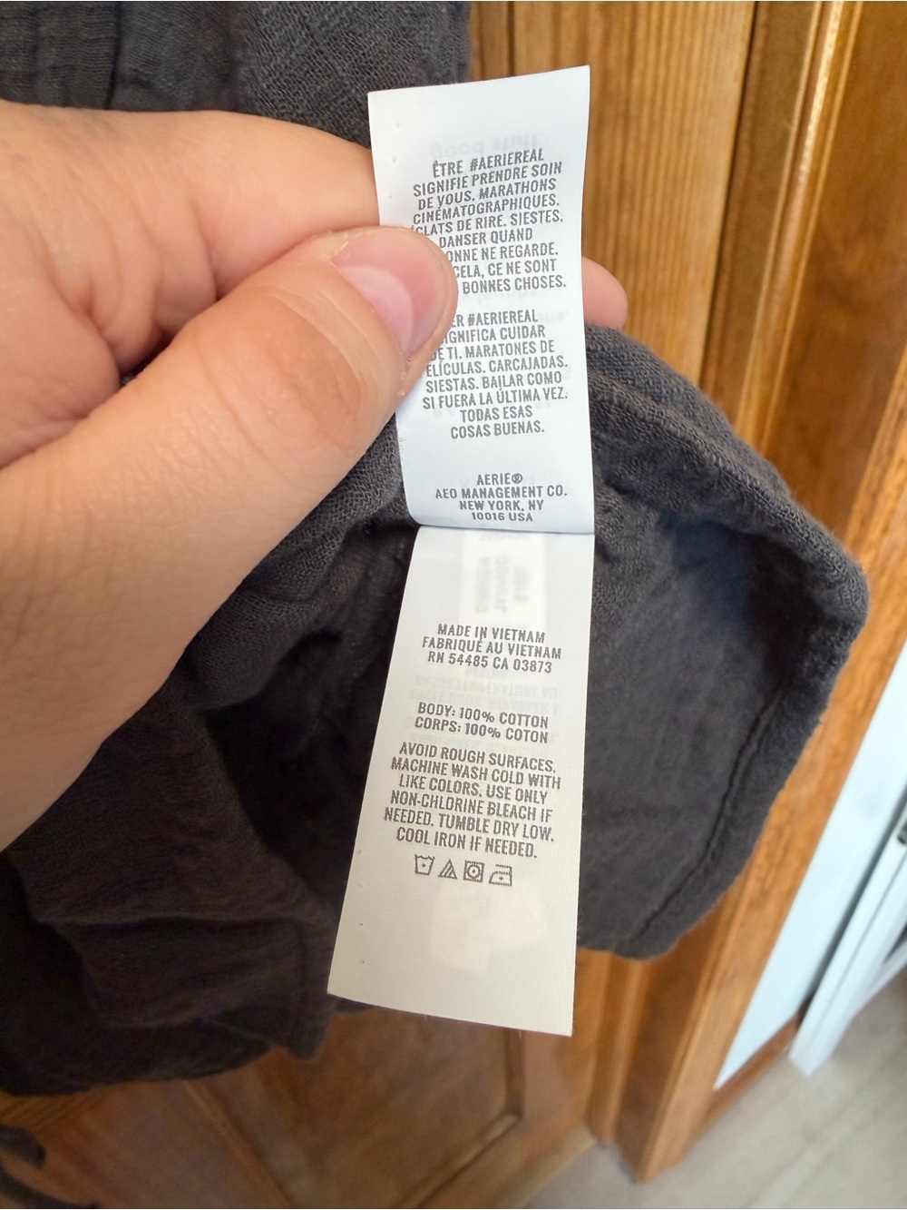 Aerie 100% Cotton Charcoal Gray Tie-Front Top- Size XXL - Picture 3 of 5